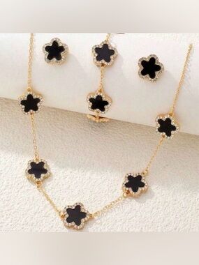 Target Gold-Tone Necklace and Stud Earrings with Black Clover Accents
